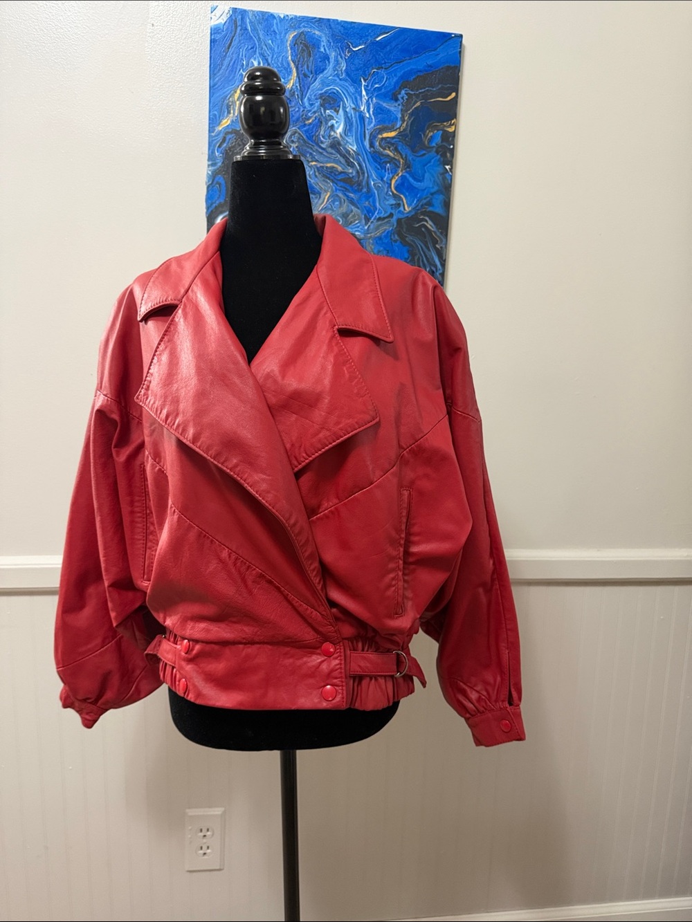 Vintage Red Women's Leather Bomber Jacket